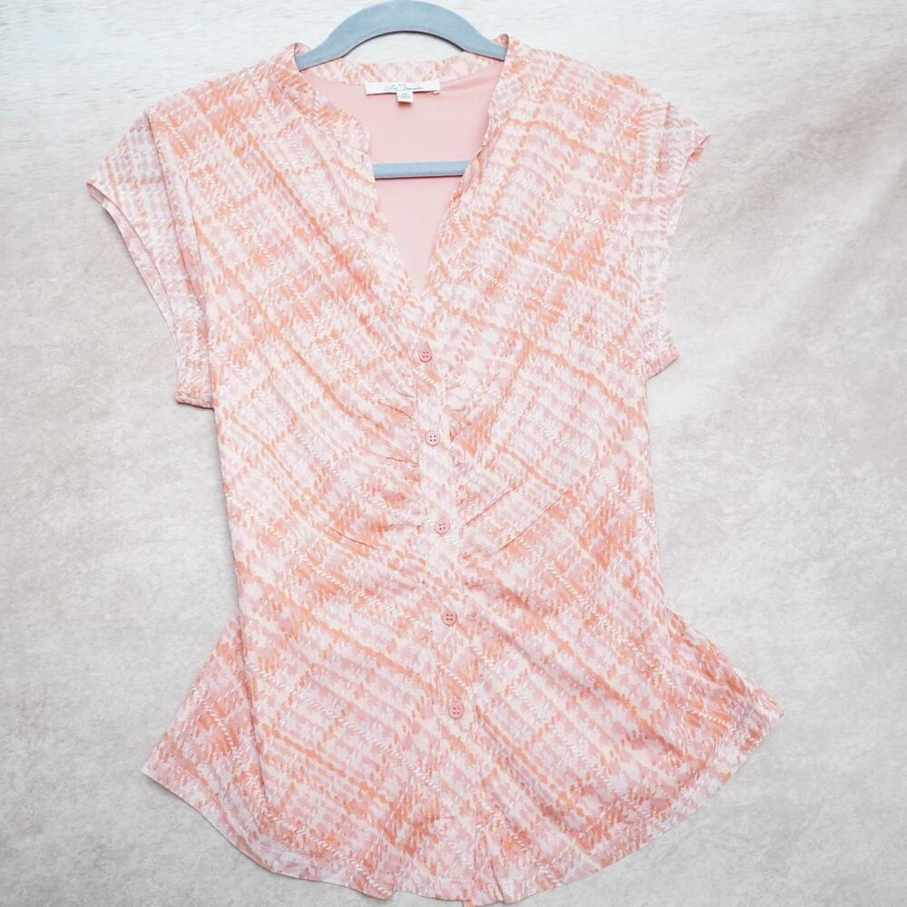 Les Serein Peach Print Henley Blouse Medium